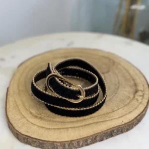 Ceinture Fine Noire Femme Matelassée – Boucle Dorée Chic
