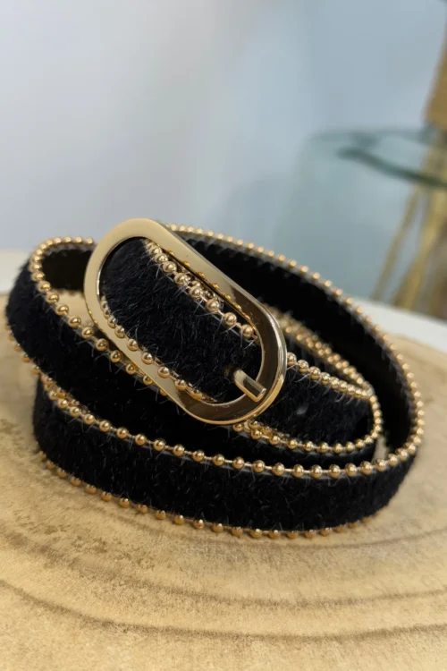 Ceinture Fine Noire Femme Matelassée – Boucle Dorée Chic