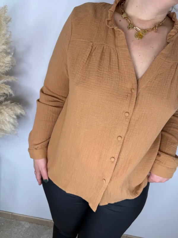 Chemise Gaze de Coton Femme Camel – Élégance et Légèreté