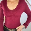 Haut Maille Côtelé Femme – Bordeaux et Camel | Dream By C