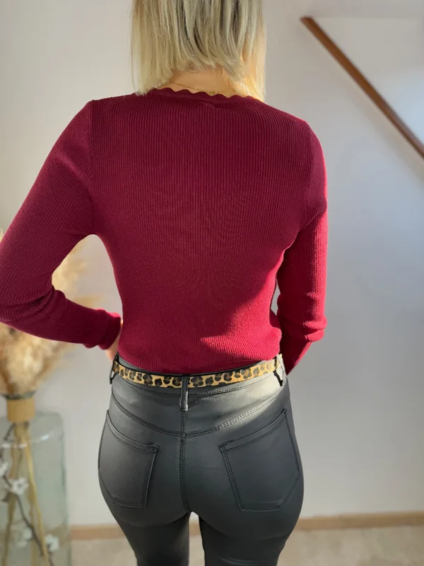 Haut Maille Côtelé Femme – Bordeaux et Camel | Dream By C
