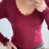 Haut Maille Côtelé Femme – Bordeaux et Camel | Dream By C