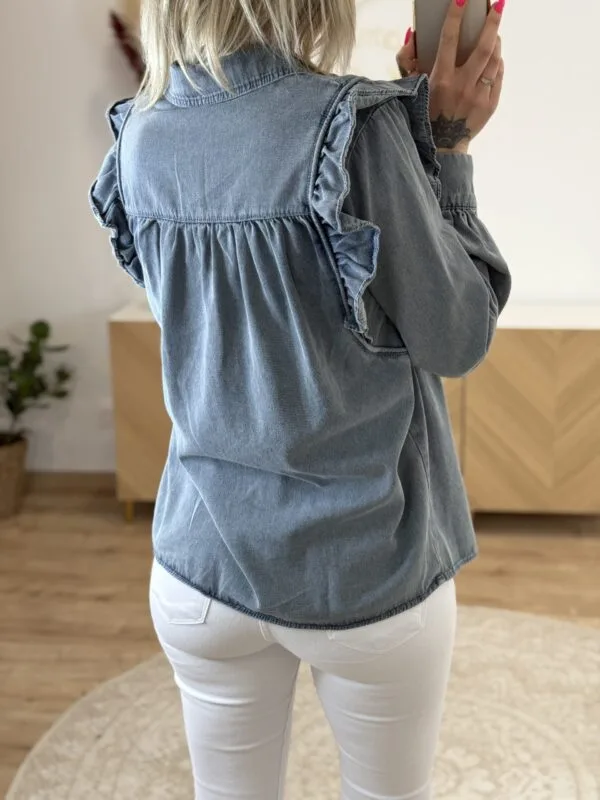 Chemise en Jean Femme Chic – Bleu Gris & Volants | Dream By C