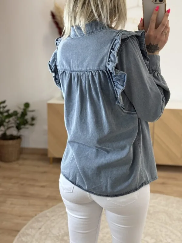 Chemise en Jean Femme Chic – Bleu Gris & Volants | Dream By C