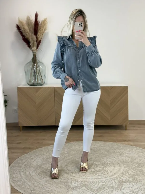 Chemise en Jean Femme Chic – Bleu Gris & Volants | Dream By C