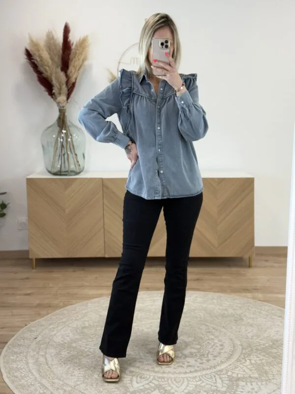 Chemise en Jean Femme Chic – Bleu Gris & Volants | Dream By C