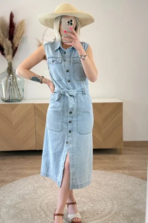 robe-longue-en-jean-femme- Robe Longue en Jean Femme – Bleu Clair | Dream By C