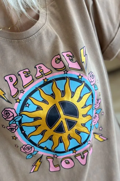 Tee Shirt Peace and Love – Taupe & Multicolore | Dream By C
