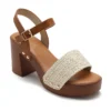 Sandale à Talon Carré Femme – effet bois, tressage naturel !