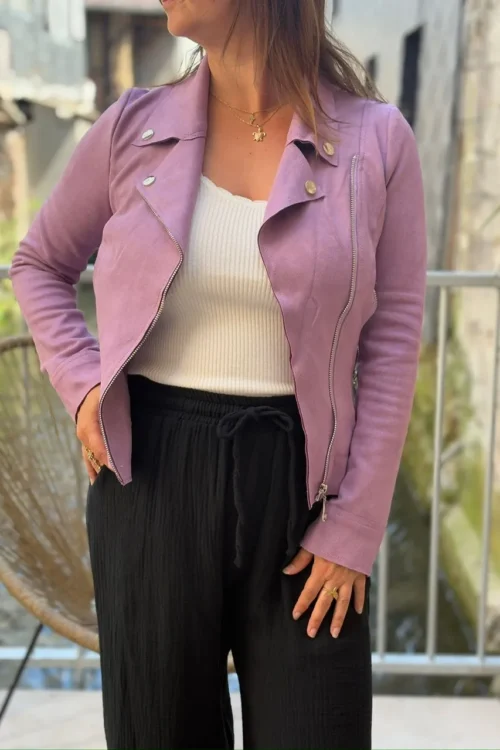 Veste Lilas Femme en Suédine Douce - Style Court et Tendance