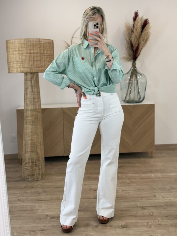 Chemise Blanche Rayée Verte – coupe oversize, coton !