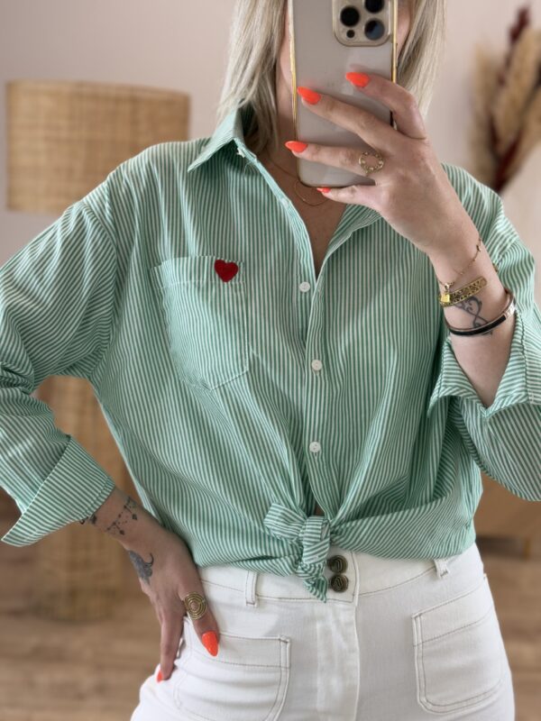 Chemise Blanche Rayée Verte – coupe oversize, coton !