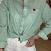 Chemise Blanche Rayée Verte – coupe oversize, coton !