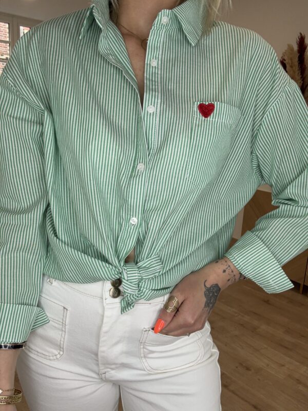 Chemise Blanche Rayée Verte – coupe oversize, coton !