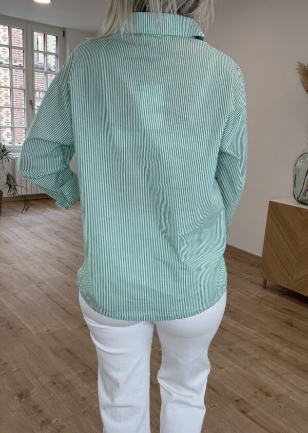 Chemise Blanche Rayée Verte – coupe oversize, coton !