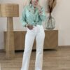 Chemise Blanche Rayée Verte – coupe oversize, coton !