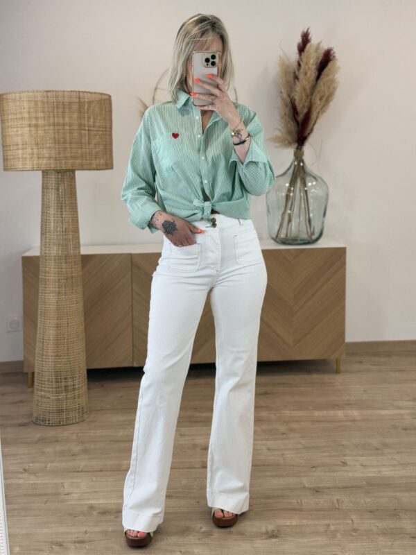 Chemise Blanche Rayée Verte – coupe oversize, coton !