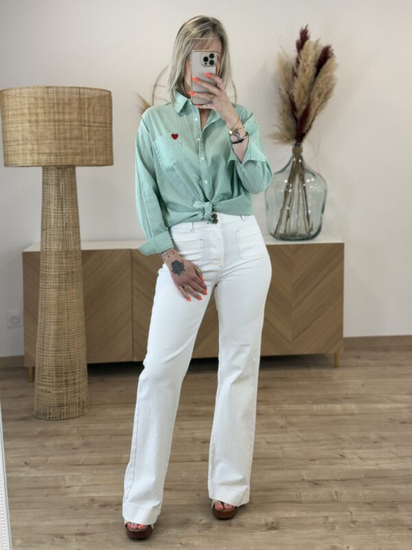 Chemise Blanche Rayée Verte – coupe oversize, coton !