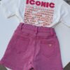 Short en jean rose enfant – Broderie cœur doré | 2-16 ans