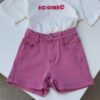 Short en jean rose enfant – Broderie cœur doré | 2-16 ans