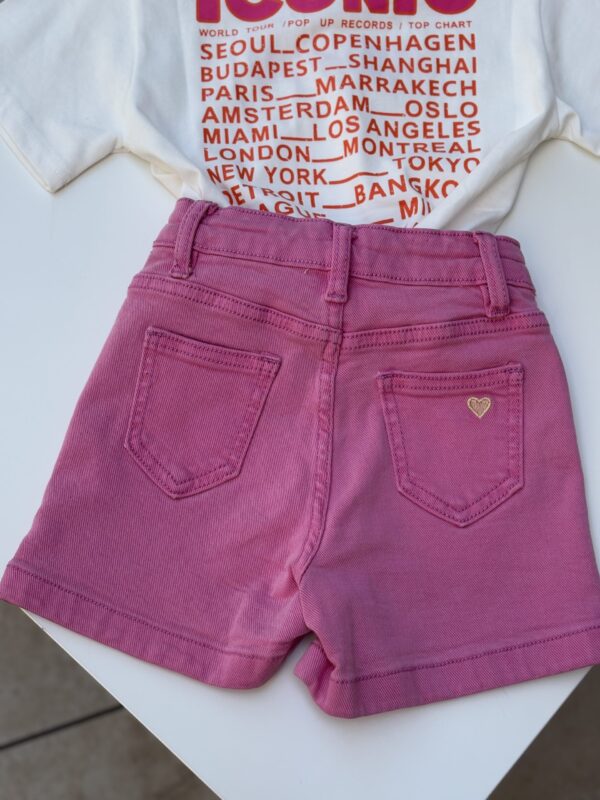 Short en jean rose enfant – Broderie cœur doré | 2-16 ans