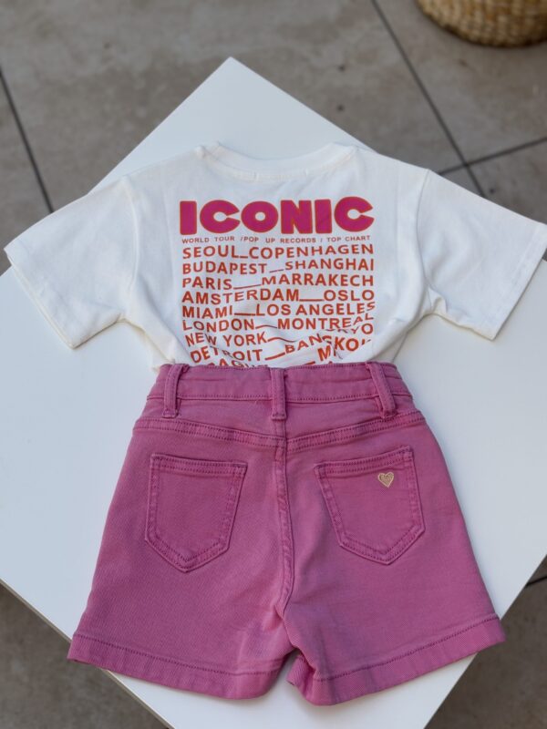 Short en jean rose enfant – Broderie cœur doré | 2-16 ans