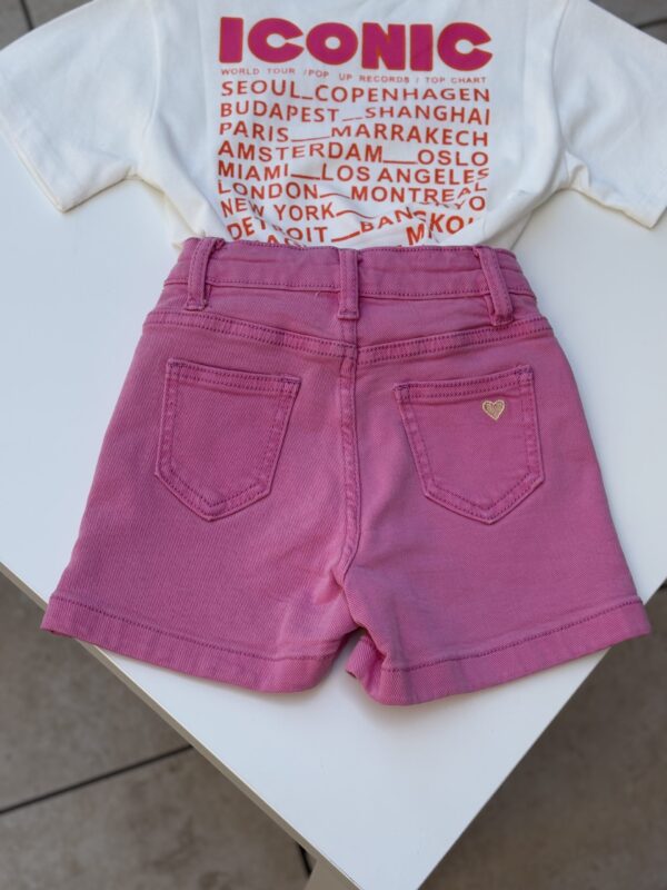 Short en jean rose enfant – Broderie cœur doré | 2-16 ans