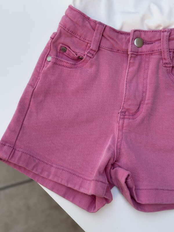 Short en jean rose enfant – Broderie cœur doré | 2-16 ans
