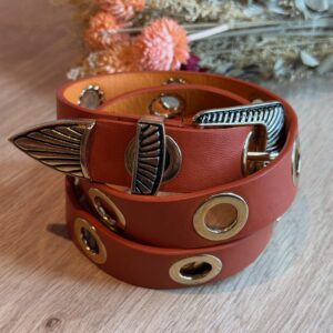 Ceinture orange femme à trous – Boucle argentée style western