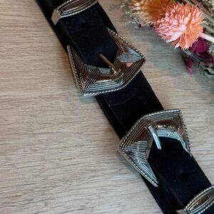 Ceinture double boucles argentées – Ceinture noire style western