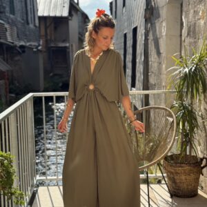 Combinaison pantalon large femme – Chic & fluide en kaki