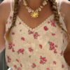 Débardeur fleuri femme – Bretelles réglables, décolleté brodé !