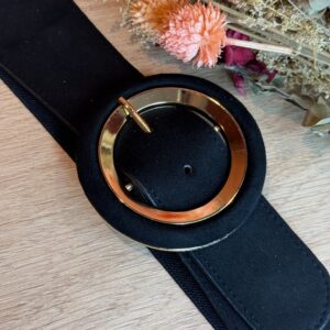 Ceinture noire boucle dorée – Grosse ceinture élastique chic !