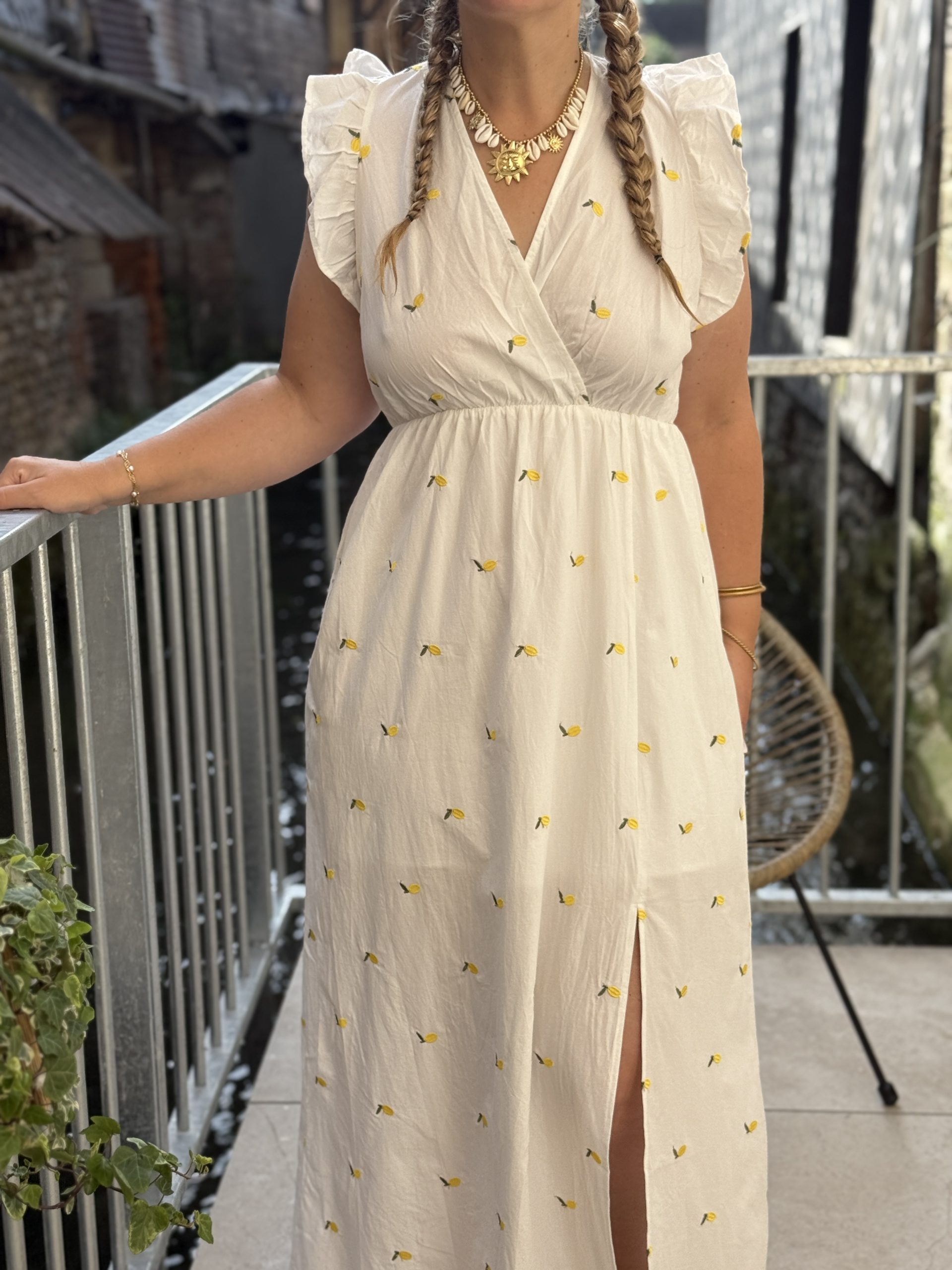 Robe Longue Midi Lemon Tree Sans Manches, Taille L, Plusieurs Niveaux, Couleur Jaune Moutarde