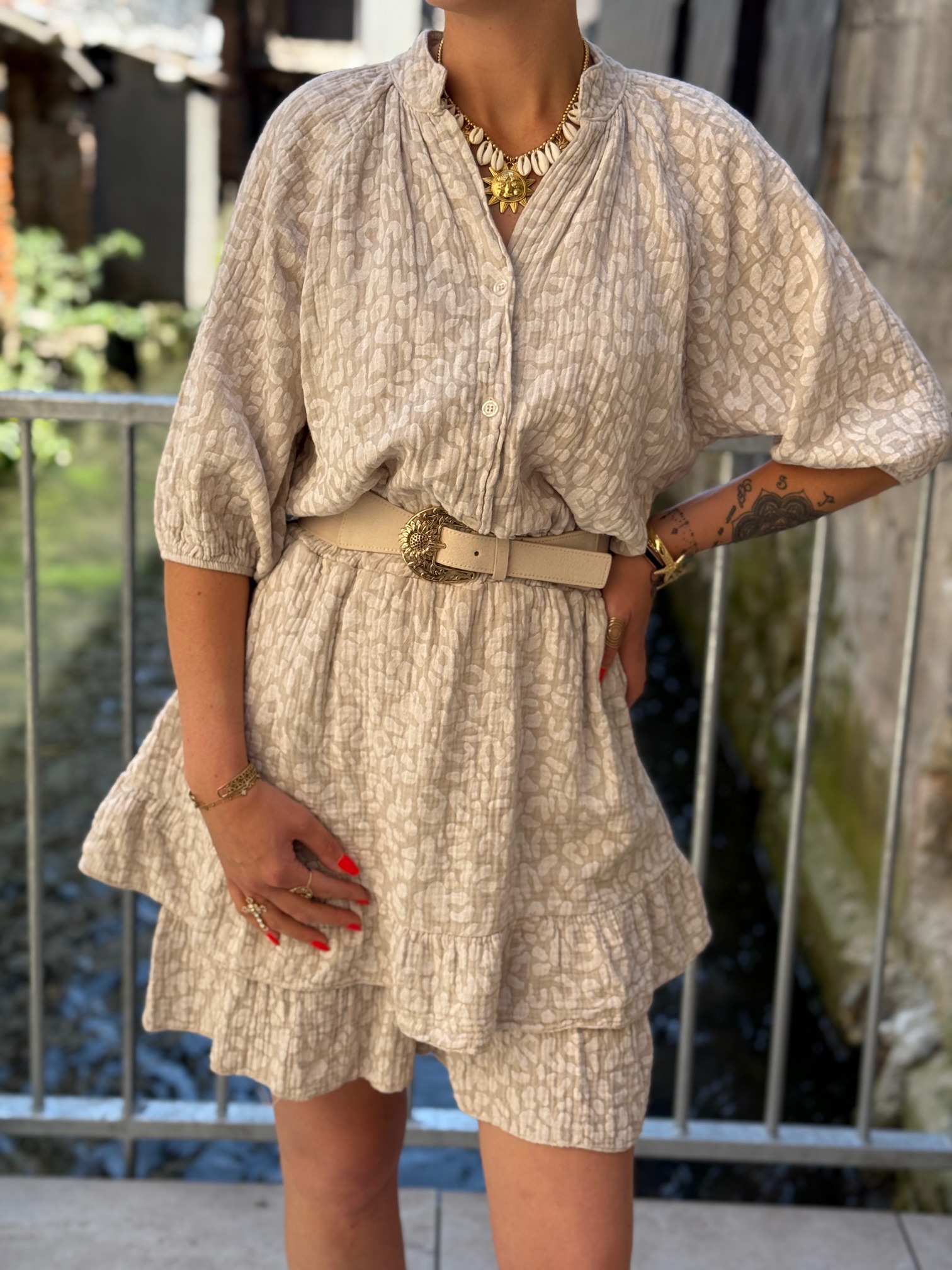 Robe Enveloppante Boden Taille 12 - À Pois Taupe - Manches Courtes - Occasion Parfait état