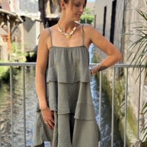 Robe Gaze de Coton Kaki – Taille unique, légère et fluide