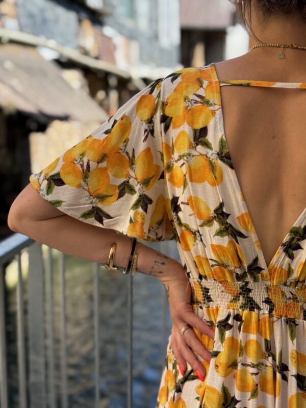 Robe Citrons – Robe longue fluide à imprimé fruité & col V