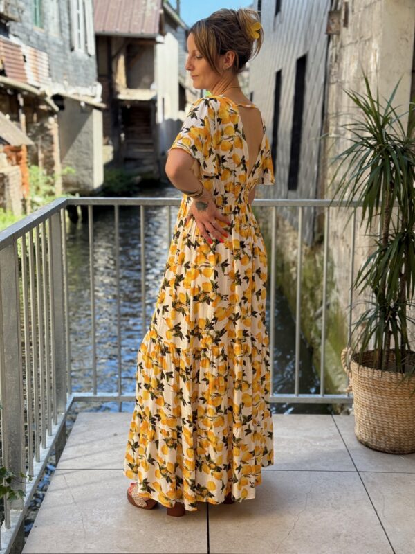 Robe Citrons – Robe longue fluide à imprimé fruité & col V