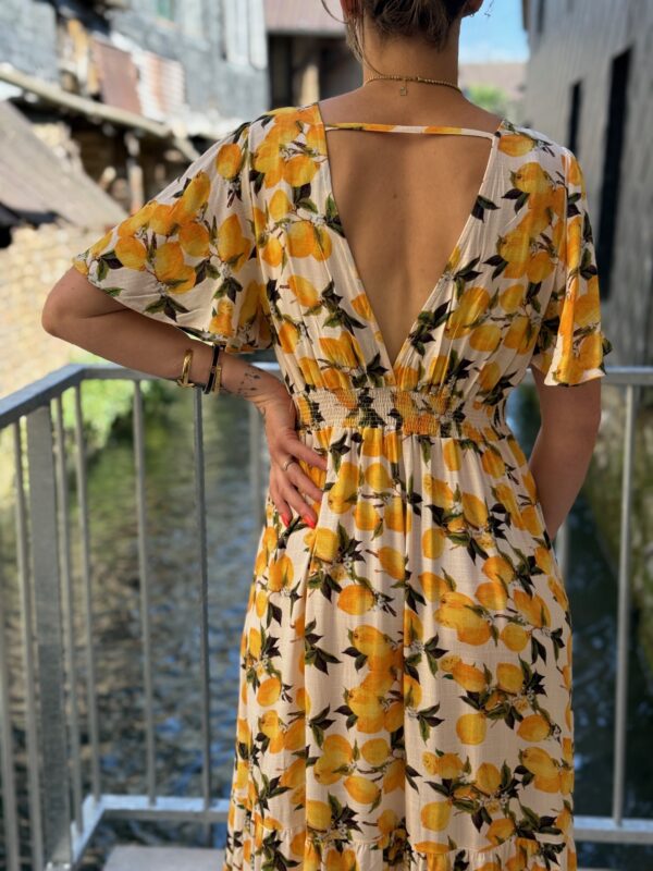 Robe Citrons – Robe longue fluide à imprimé fruité & col V