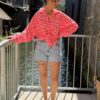 Short Strass – Bleu clair, taille moyenne, effet déchiré tendance