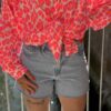 Short Strass – Bleu clair, taille moyenne, effet déchiré tendance