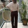Chemise à rayures femme – Coupe oversize taupe et blanc