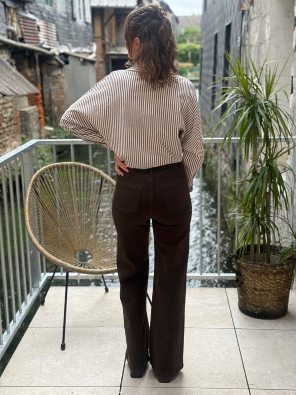 Chemise à rayures femme – Coupe oversize taupe et blanc