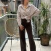 Chemise à rayures femme – Coupe oversize taupe et blanc