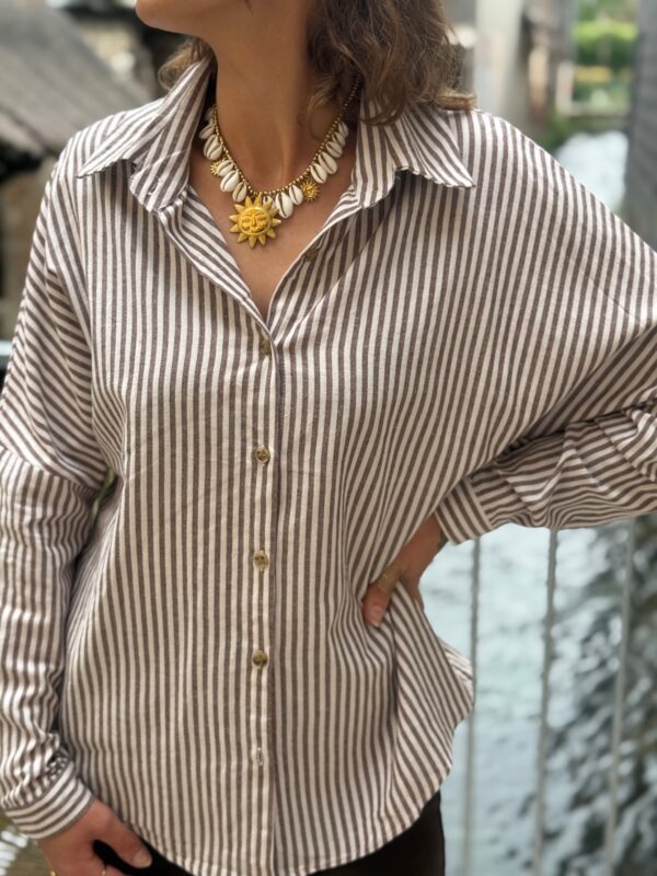 Chemise à rayures femme – Coupe oversize taupe et blanc