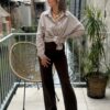 Chemise à rayures femme – Coupe oversize taupe et blanc