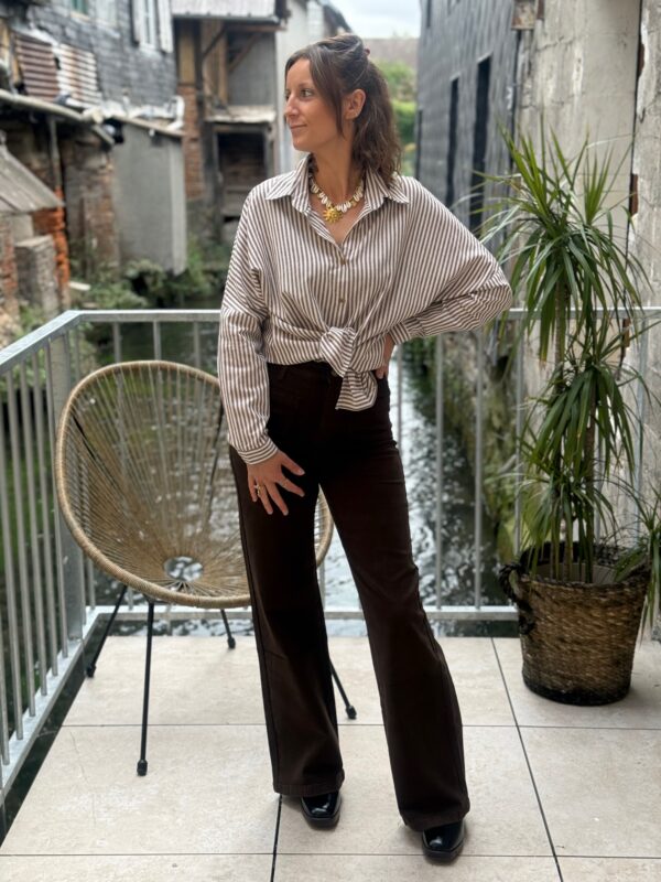 Chemise à rayures femme – Coupe oversize taupe et blanc