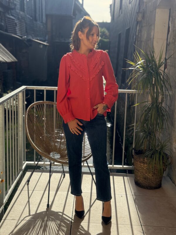 Chemisier terracotta femme – Broderie élégante en coton