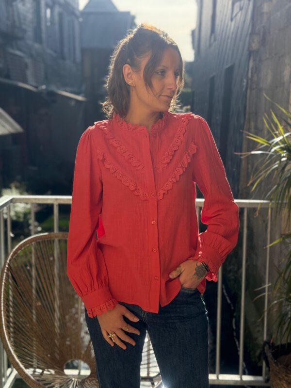 Chemisier terracotta femme – Broderie élégante en coton