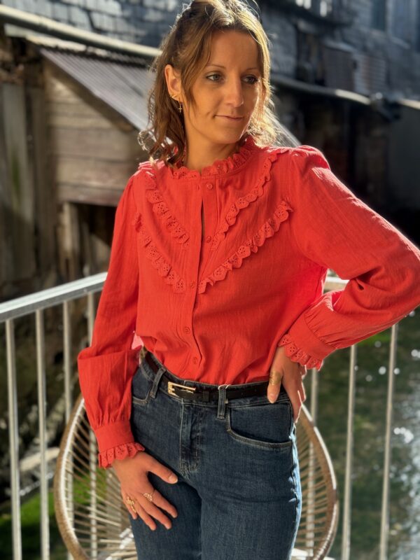 Chemisier terracotta femme – Broderie élégante en coton